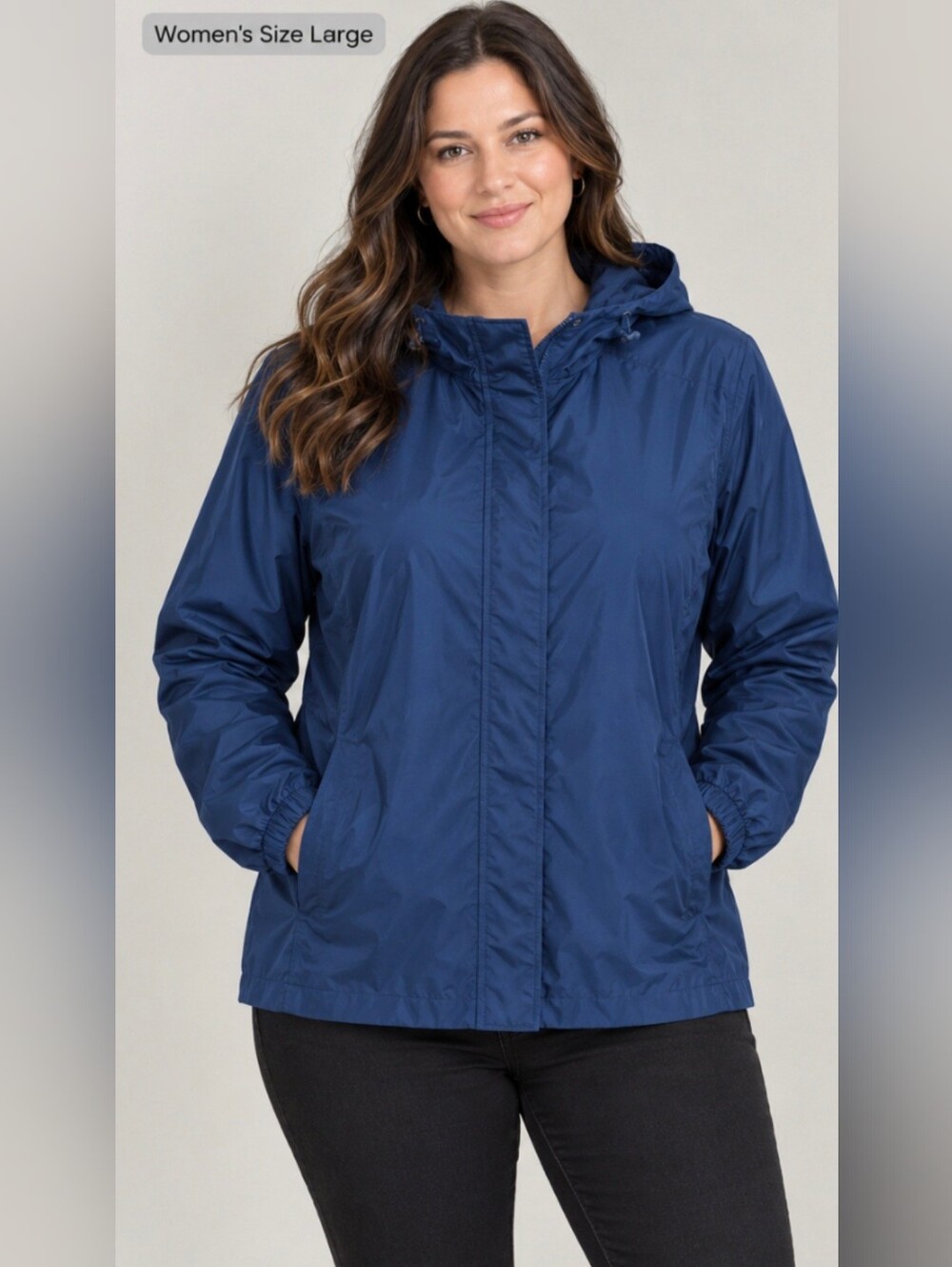 Women’s Navy Hooded Rain Jacket